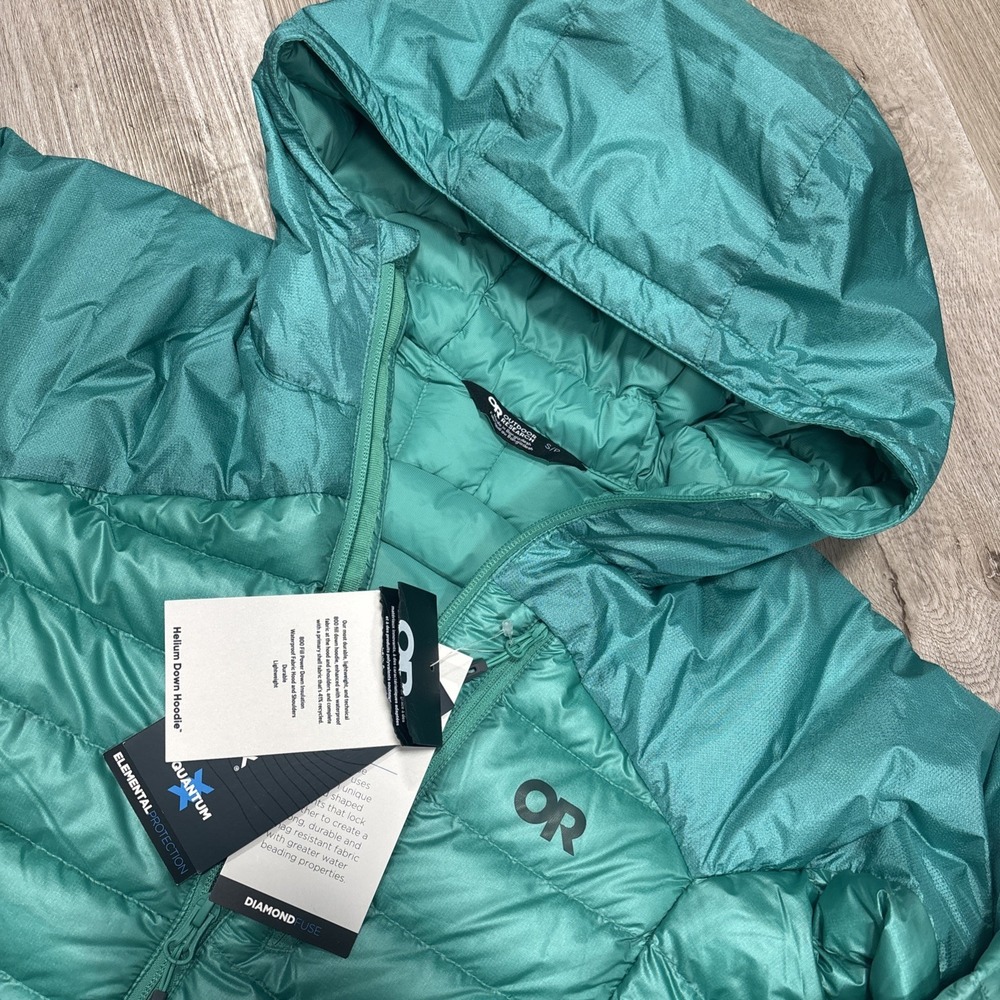 Outdoor Research Helium Down Hoodie Women's Winter Jacket, Jade Green Small